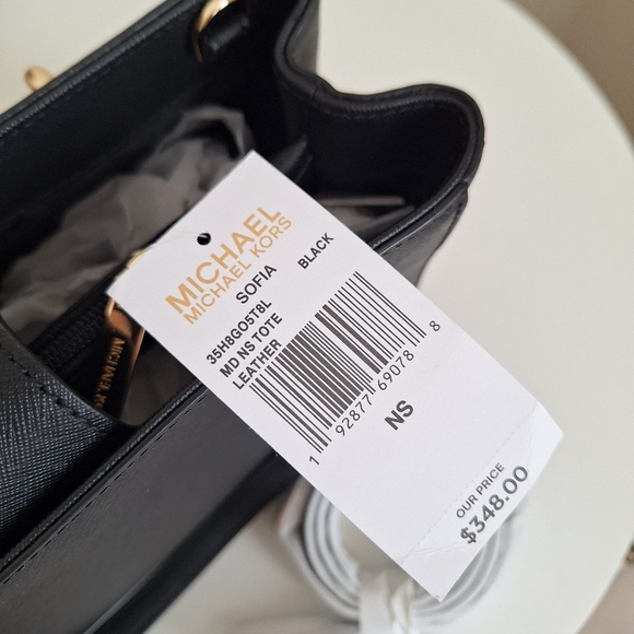 NWT Michael Kors Sofia Medium Satchel Leather Crossbody Bag Tote  In Black$348 - Picture 9 of 9
